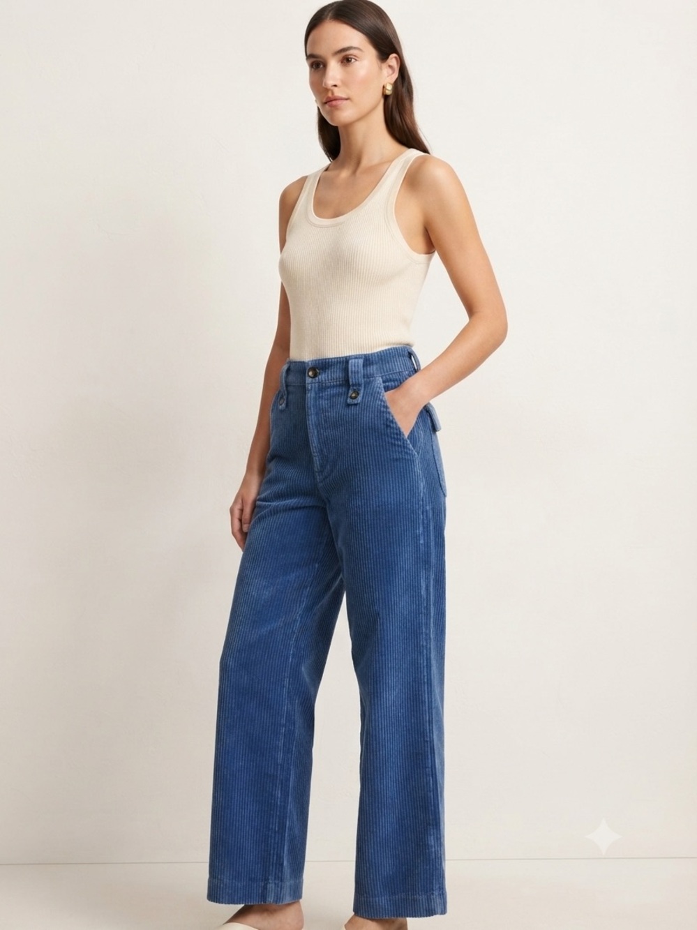 Zara Woman Blue Corduroy High Waist Trousers - Size XS